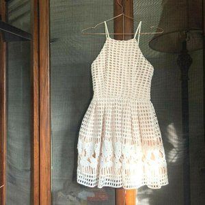 $$$ AQUA WHITE NUDE FLORAL LACE LATTICE CAGE HALTER ROMANTIC CUTE PARTY DRESS